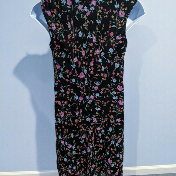 Expressions Black Floral Bias Cut Dress Size 14 - Picture 4 of 5